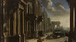View with architecture, triumphal arch and figures