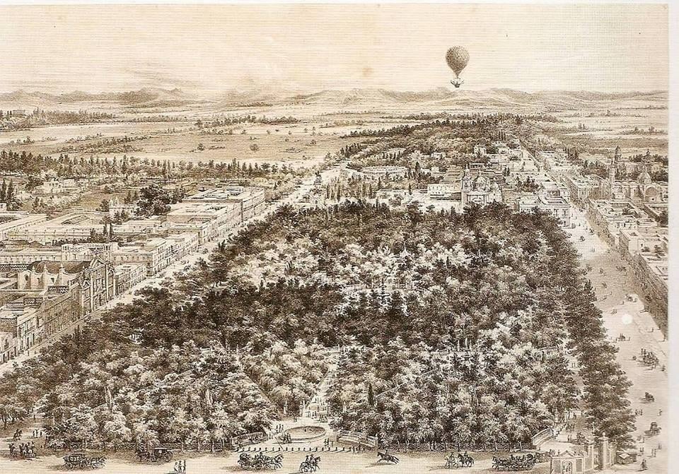La Alameda de México, tomada en globo en la Ciudad de México litografía de Casimiro Castro y J...jpg