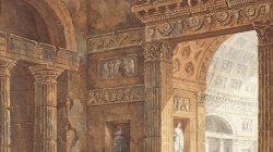 Interior of a Roman basilica with figures #1