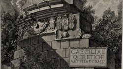 Part of the facade of the Sepulcher of Cecilia Metella with the ornaments that exist today